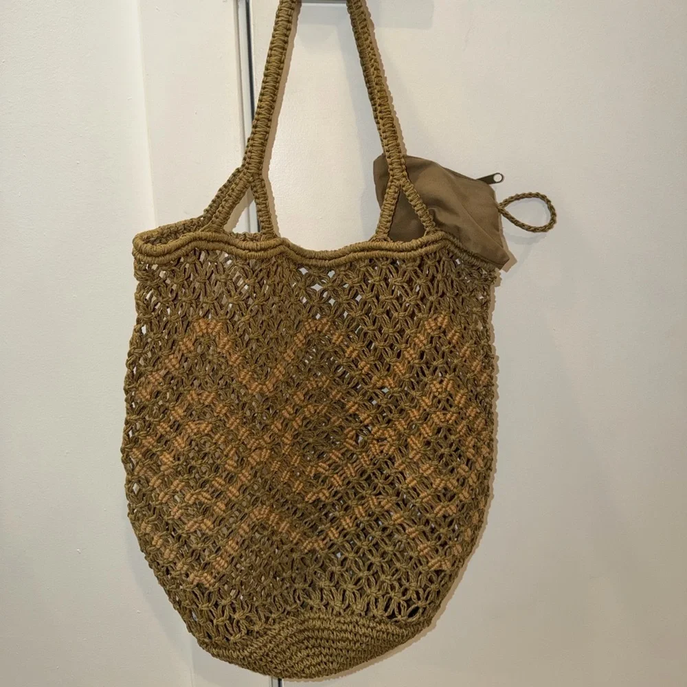 Green & Tan Woven Basket BoHo Hobo Bag - Picture 2 of 9